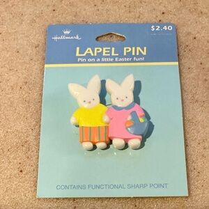Hallmark White Bunny Easter Lapel Pin with Yellow and Pink Outfits
